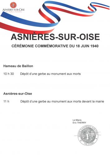 Avis commémoration du 18 juin 1940