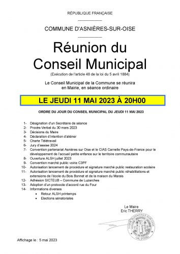 Séance du Conseil Municipal du 11 mai 2023